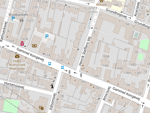 Kort over Frederiksberg med Julée Copenhagen markeret på Henrik Steffens Vej 1, mellem Gammel Kongevej og Grundtvigsvej